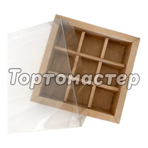 Коробка на 9 конфет с окном "Крафт" 14,7х14,7х3,4 см КУ-684	
