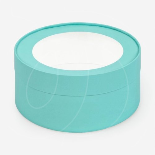 Коробка для сладостей круглая с окном бирюзовая 16х7 см 70425