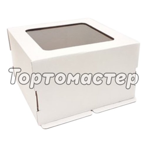Коробка для торта с окном двусоставная белая 26х26х30 см 