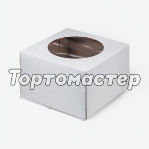 Коробка для торта с круглым окном белая 24х24х24 см 018800