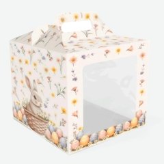 Коробка для торта/кулича с окном "Пасхальный кролик" 15х15х18 см КУ-00943 