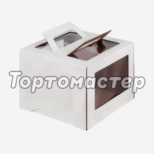 Коробка для торта с окном и ручкой белая 24х24х20 см 019042