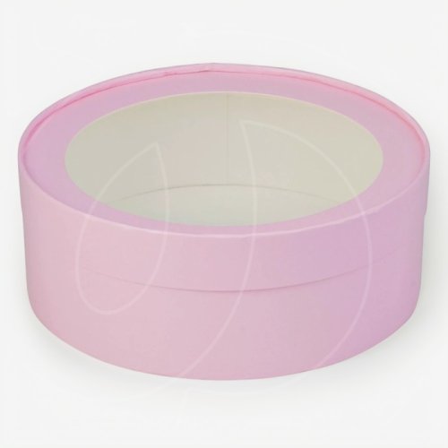 Коробка для сладостей с окном круглая розовая 20х7 см 70414