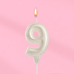 Свеча декоративная Цифра "9" Жемчужный перламутр с блёстками 10870125