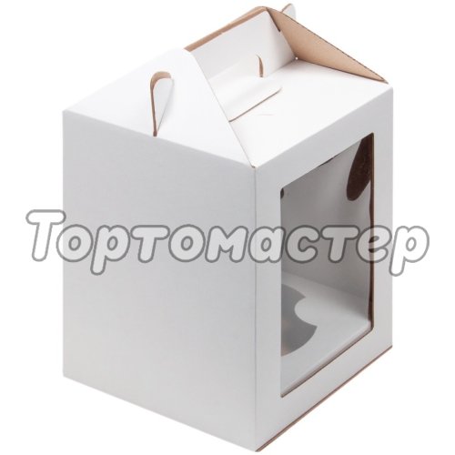 Коробка для торта/кулича с окном и ложементом белая 16х16х20 см 020800+020811