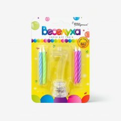 Набор тортовых классических свечей с мигающим держателем Цифра "7" 701007-7	