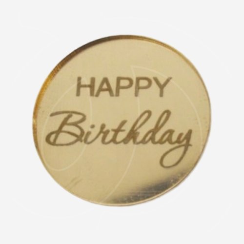 Топпер декоративный акриловый "Happy Birthday. Бирка" Золото 
