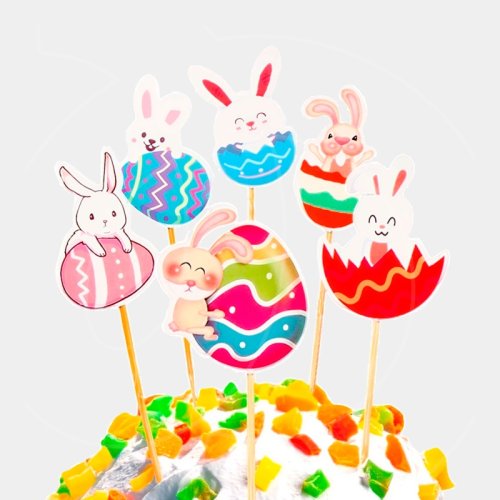 Шпажки деревянные "Пасхальные кролики" 8,5х3,5 см 6 шт 10092561