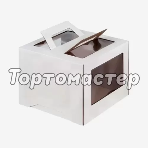 Коробка для торта с окном и ручкой белая 24х24х20 см 019042
