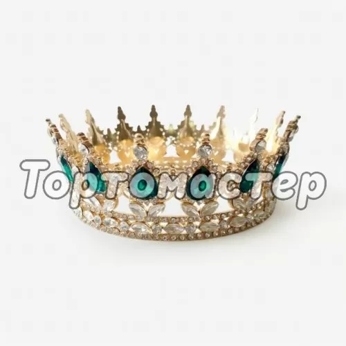 Топпер декоративный "Корона с камнями" Золото/Изумрудный 12 см 