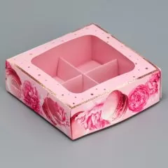 Коробка на 4 конфеты с окном "Розовое настроение" 10,5х10,5х3,5 см 9319603